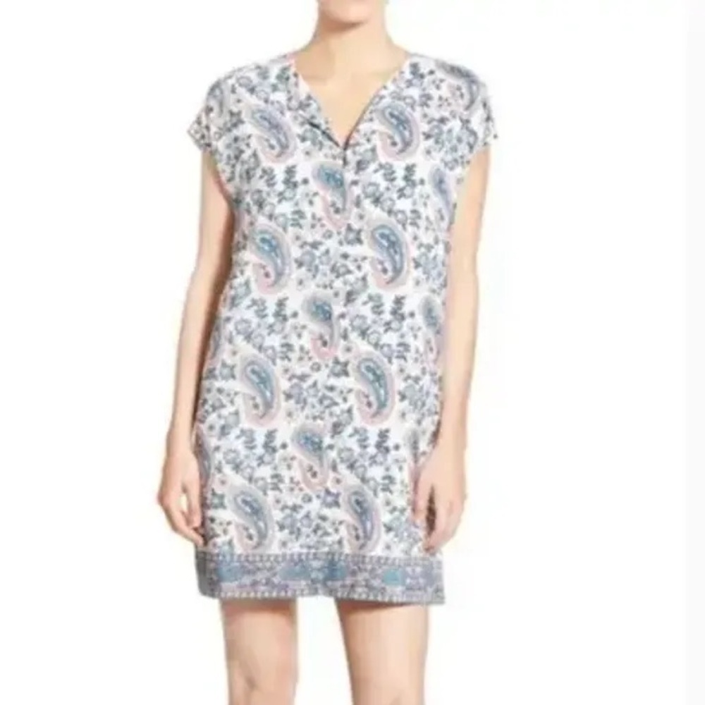 Madewell Sz XS Pastel Casual Silk Paisley Popover Lined Slip on Mini Dress